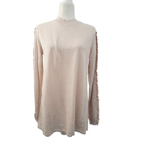 Soft Surroundings Women's Long Sleeve Pullover Knit Top Oatmeal Ruffle Detail M - Picture 5 of 9